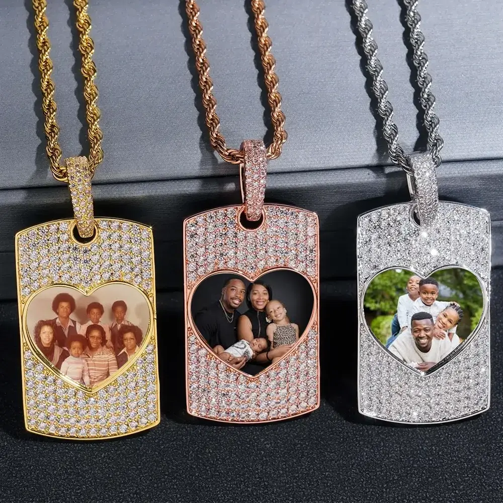 Custom Rectangle Plate Heart Photo Pendant Main image