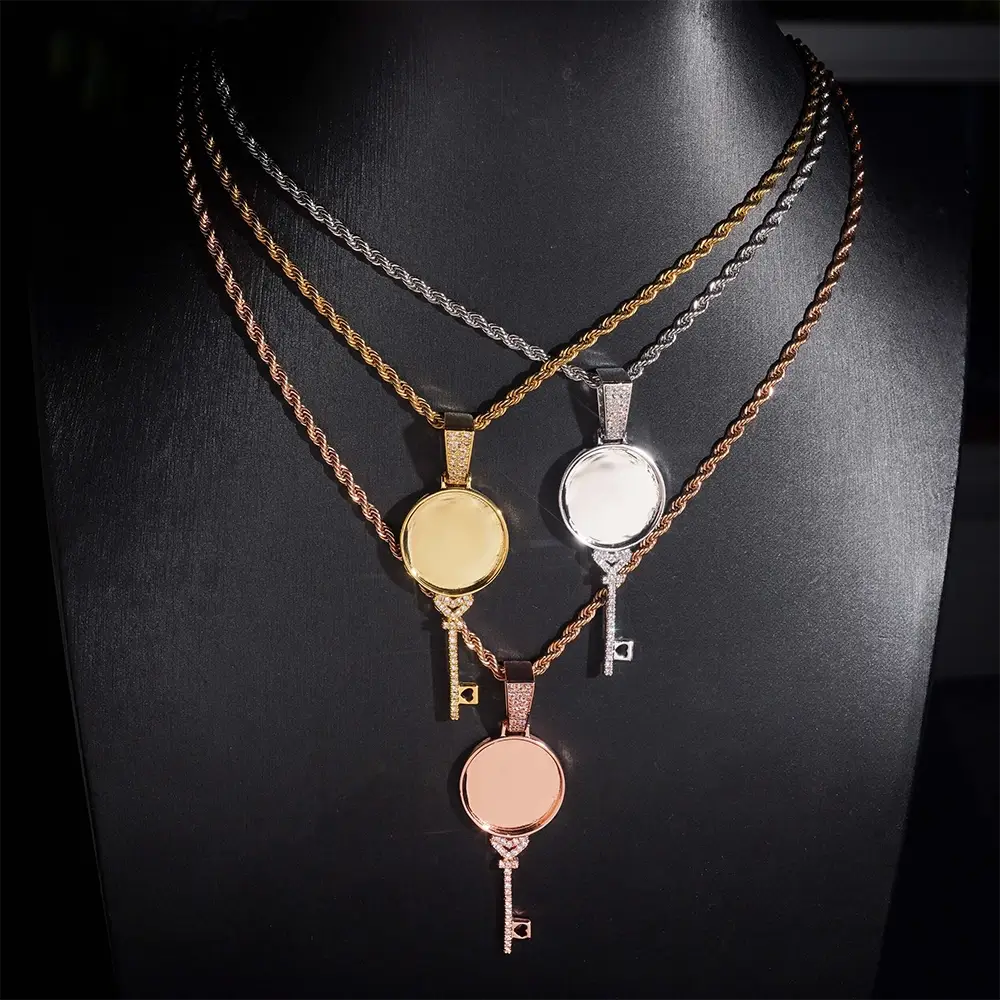 Custom Key Charm Necklace Bezel  Photo Pendant