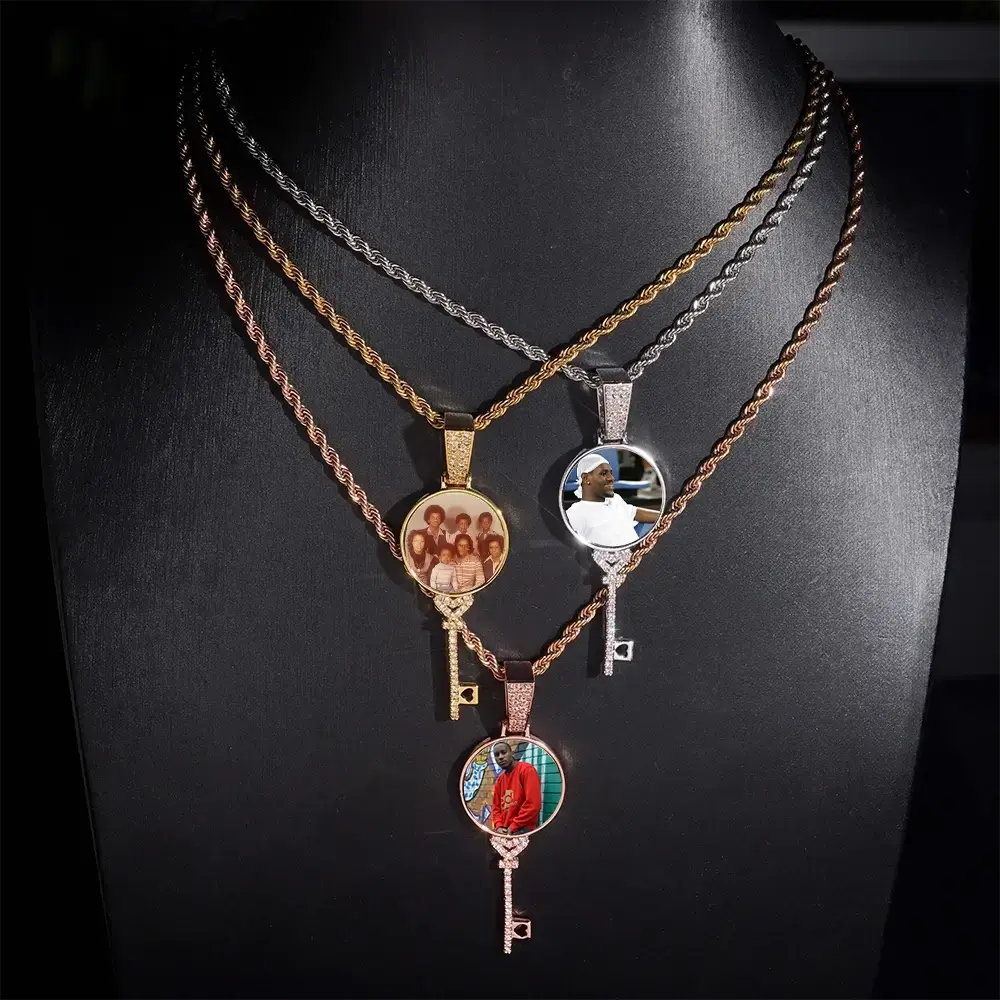 Custom Key Charm Necklace Bezel  Photo Pendant