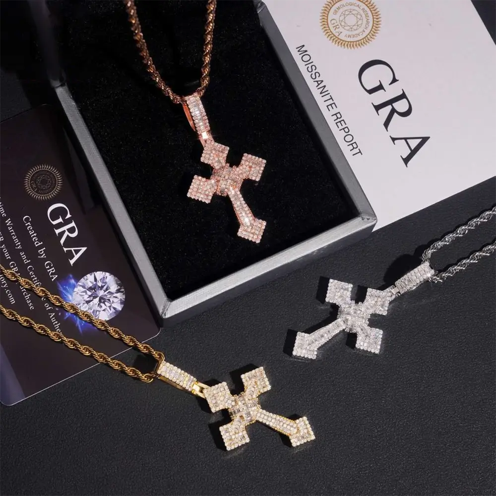 Hip hop Arrow Cross VVS Moissanite Pendant