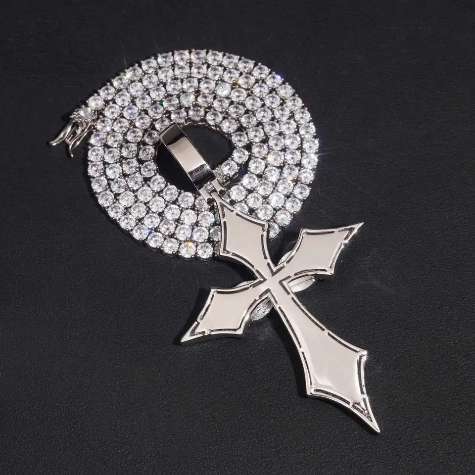 Iced Gothic VVS Moissanite Cross Pendant 925 Silver