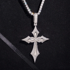 Iced Gothic VVS Moissanite Cross Pendant 925 Silver