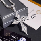 Iced Gothic VVS Moissanite Cross Pendant 925 Silver