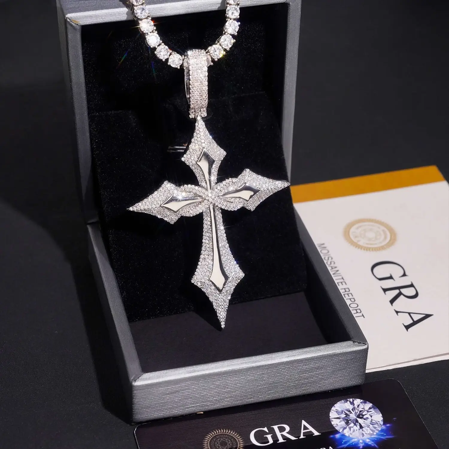 Iced Gothic VVS Moissanite Cross Pendant 925 Silver