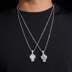 Iced Out  Princess Cut Moissanite Cross Pendant Necklace