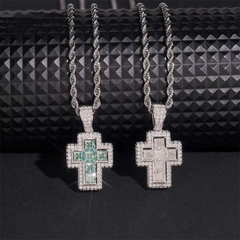 Iced Out  Princess Cut Moissanite Cross Pendant Necklace