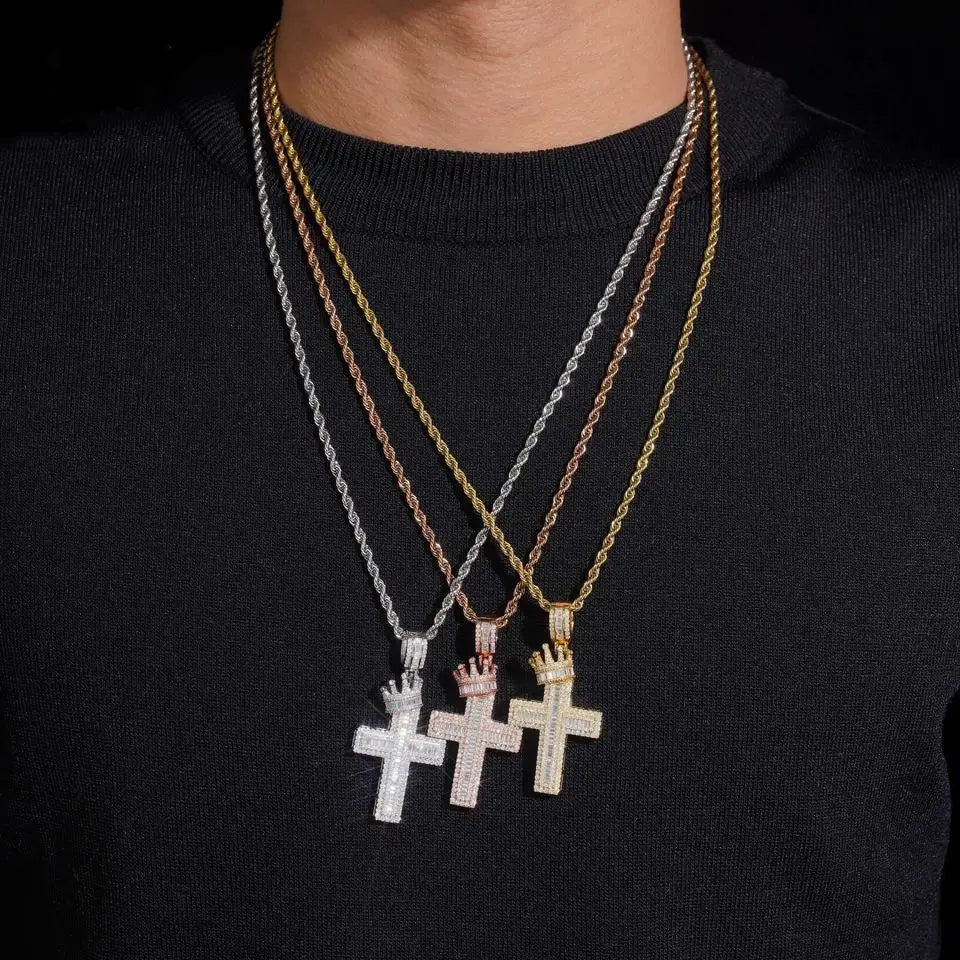 Crown VVS Moissanite Cross Pendant