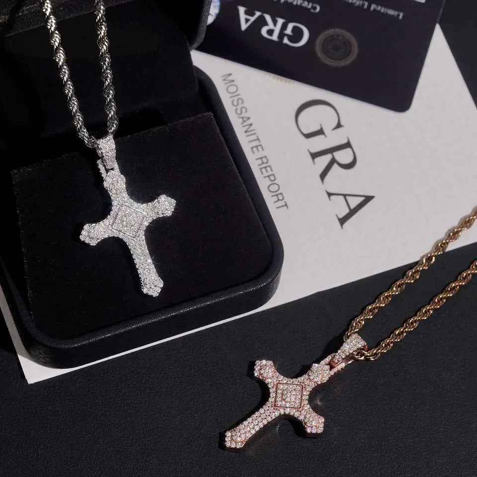 VVS Moissanite Drip Cross Pendant 925 Silver