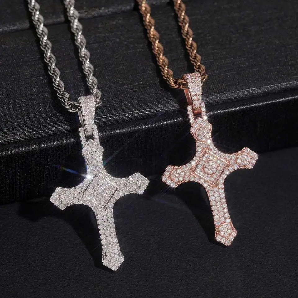 VVS Moissanite Drip Cross Pendant 925 Silver