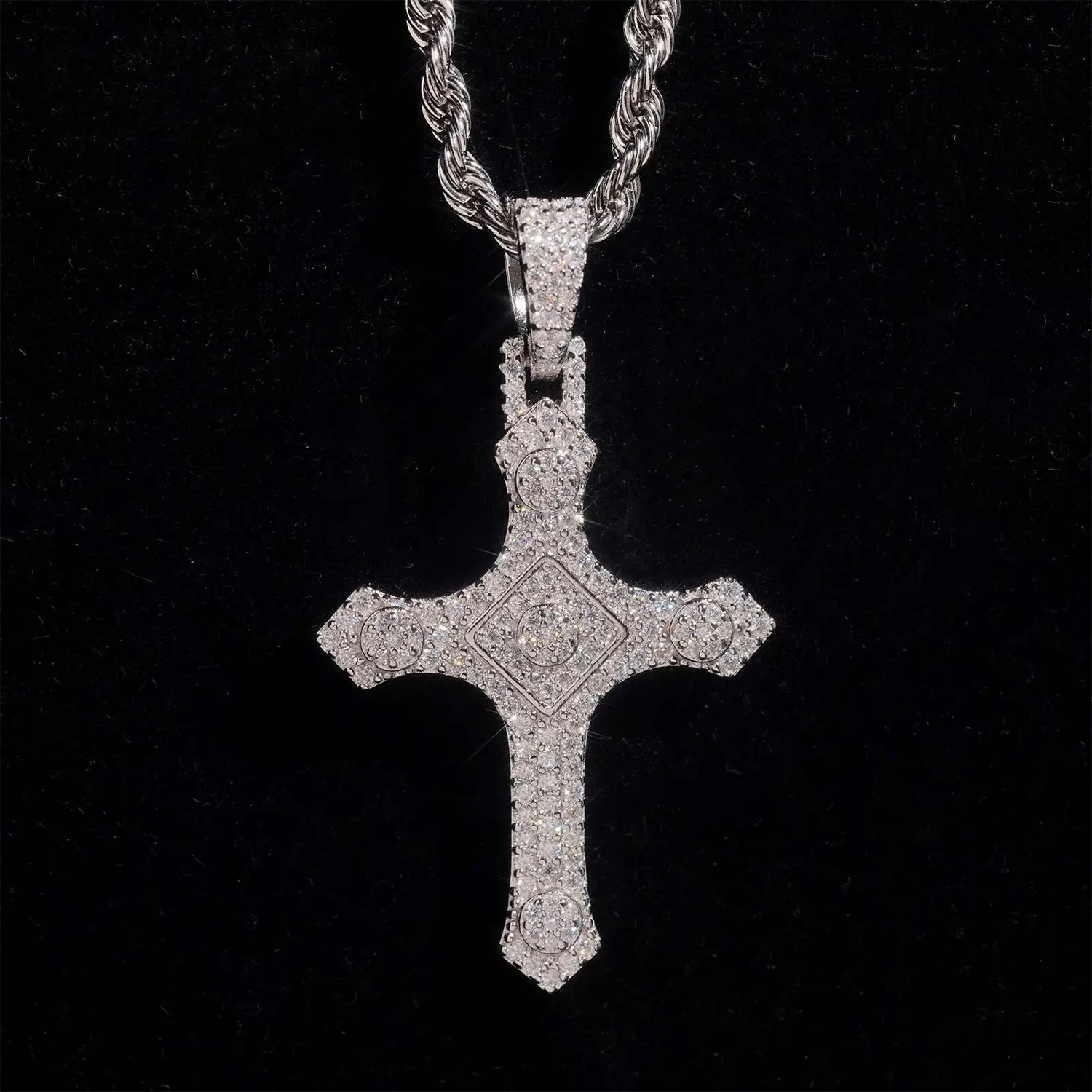 VVS Moissanite Drip Cross Pendant 925 Silver
