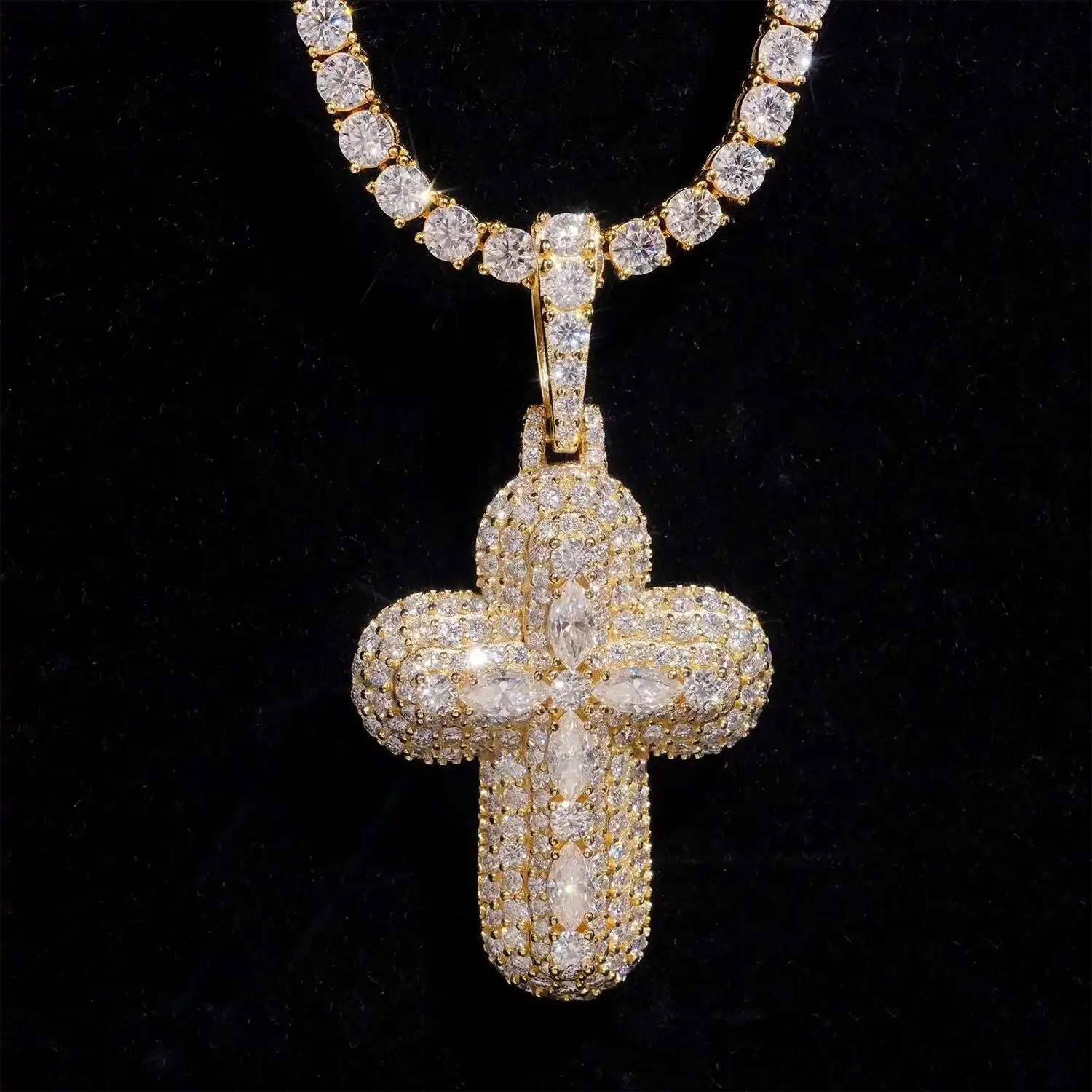 Marquise Stone Iced Out VVS Moissanite Cross Pendant