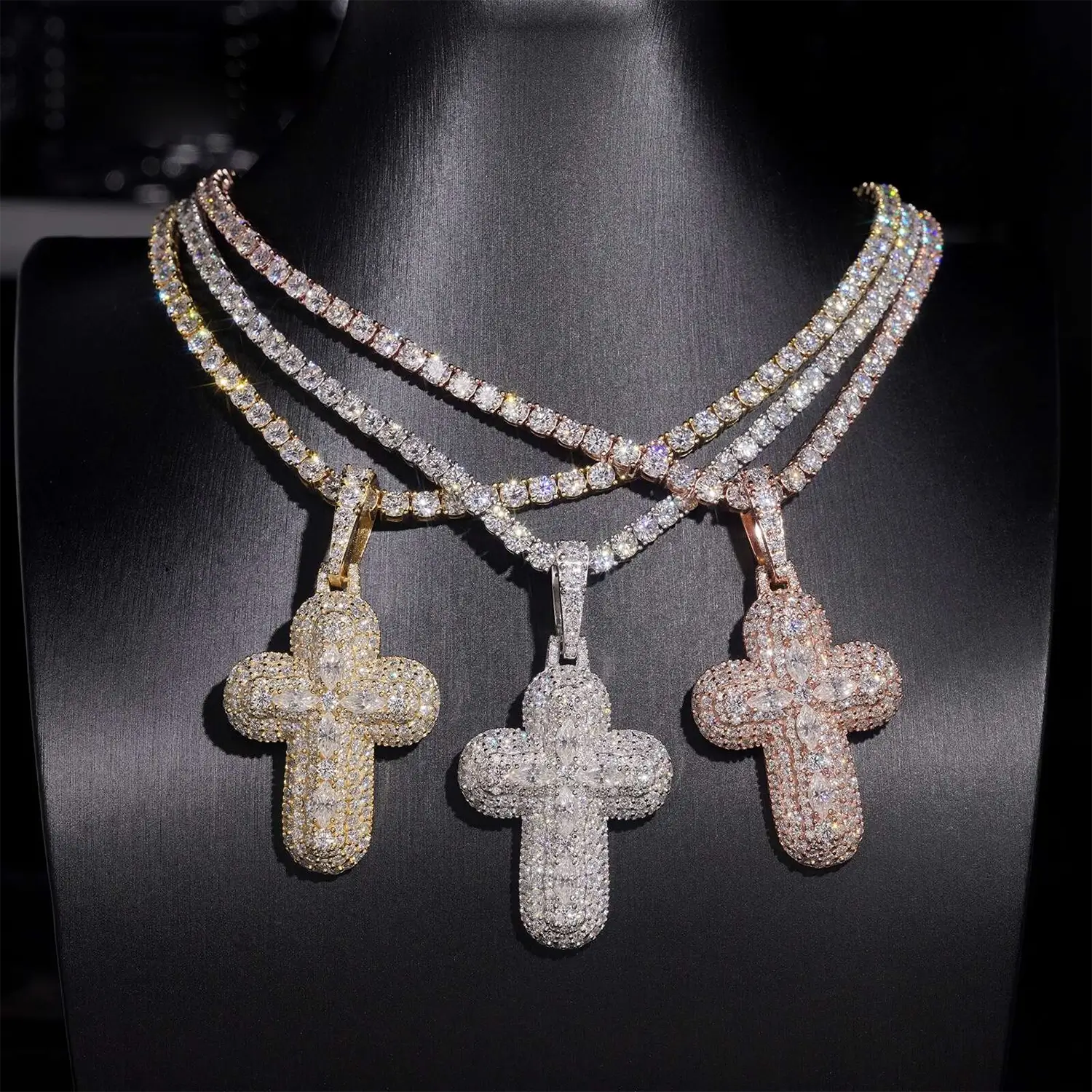 Marquise Stone Iced Out VVS Moissanite Cross Pendant