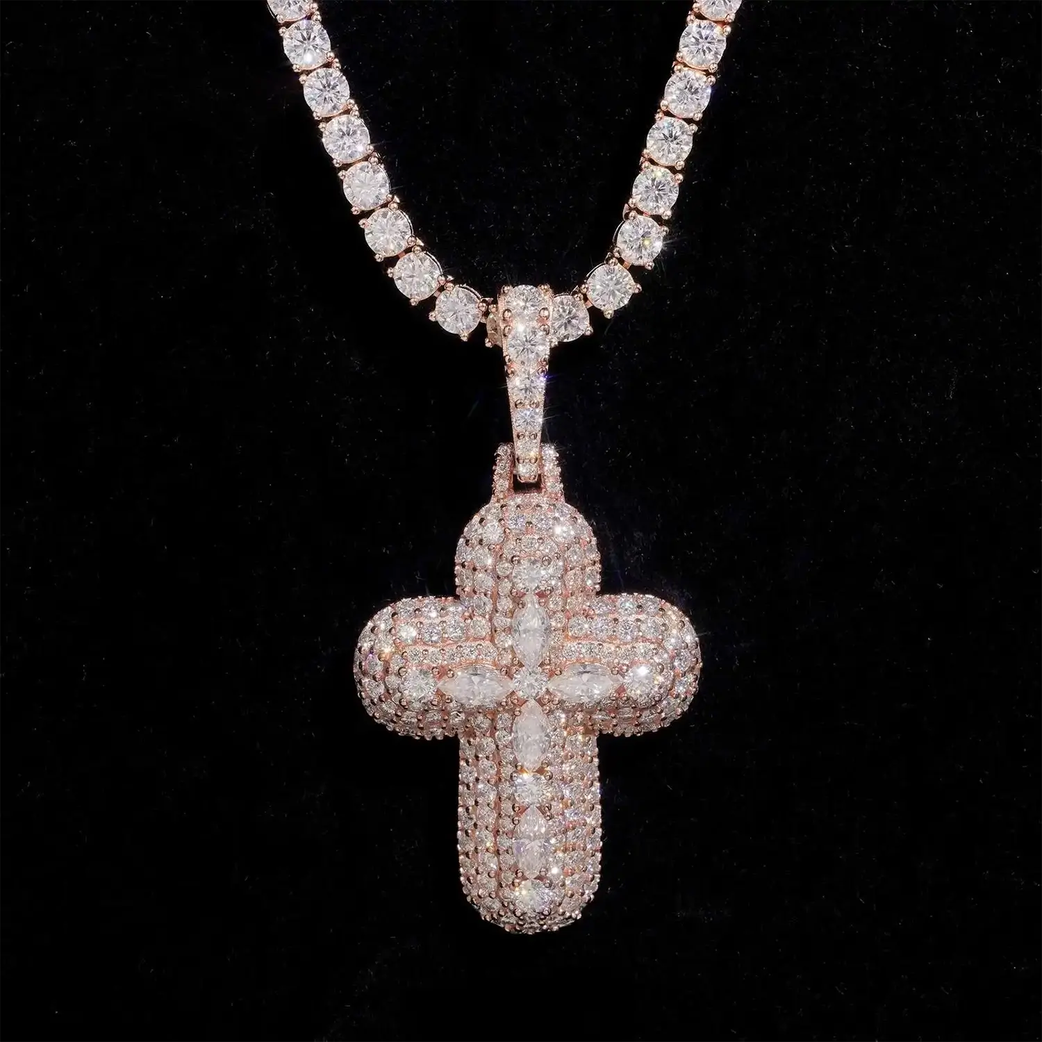 Marquise Stone Iced Out VVS Moissanite Cross Pendant