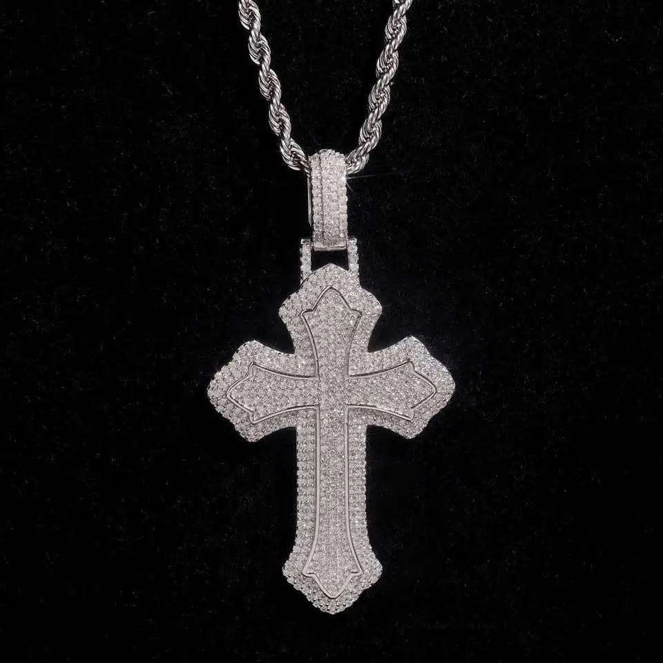 Iced Out VVS Moissanite Diamond Cross Pendant  925 Silver