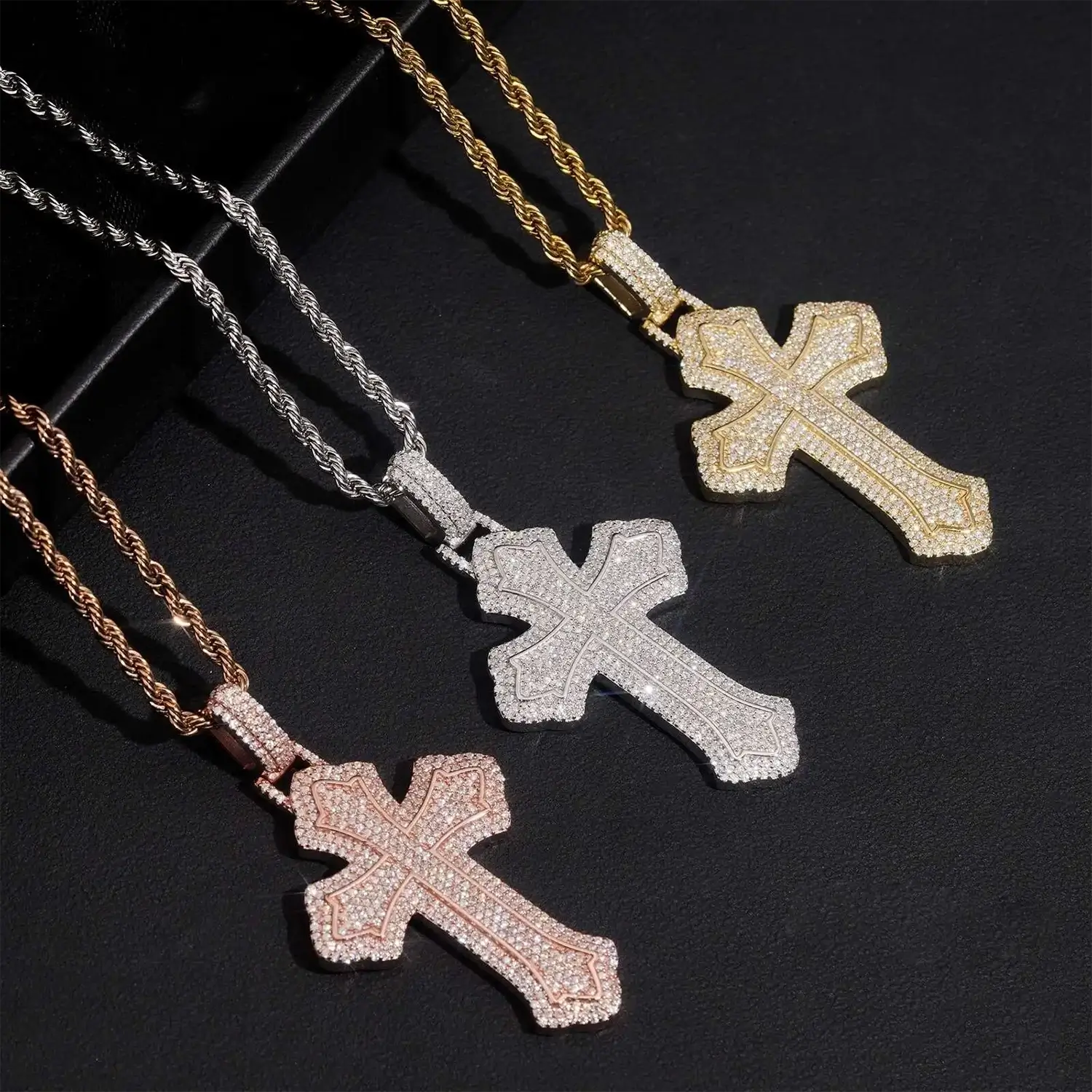 Iced Out VVS Moissanite Diamond Cross Pendant  925 Silver
