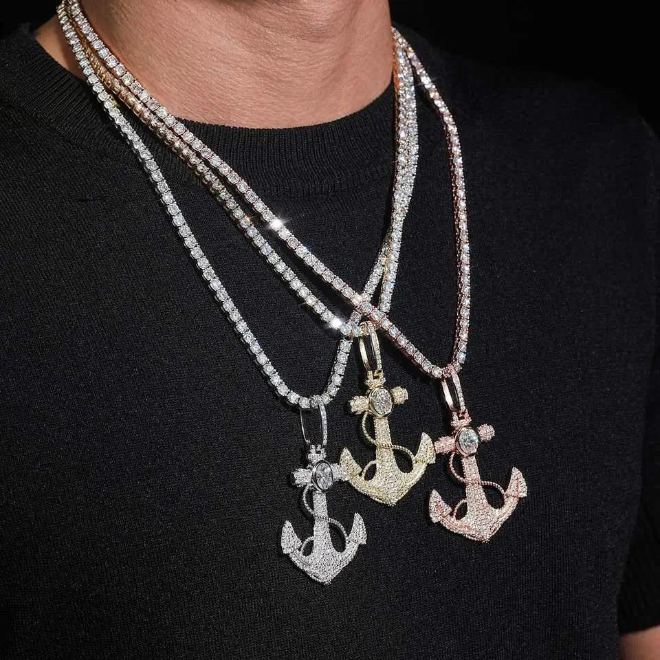 925 Silver Anchor VVS Moissanite Pendant
