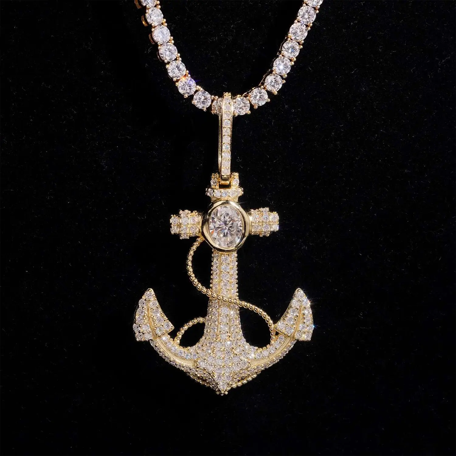 925 Silver Anchor VVS Moissanite Pendant