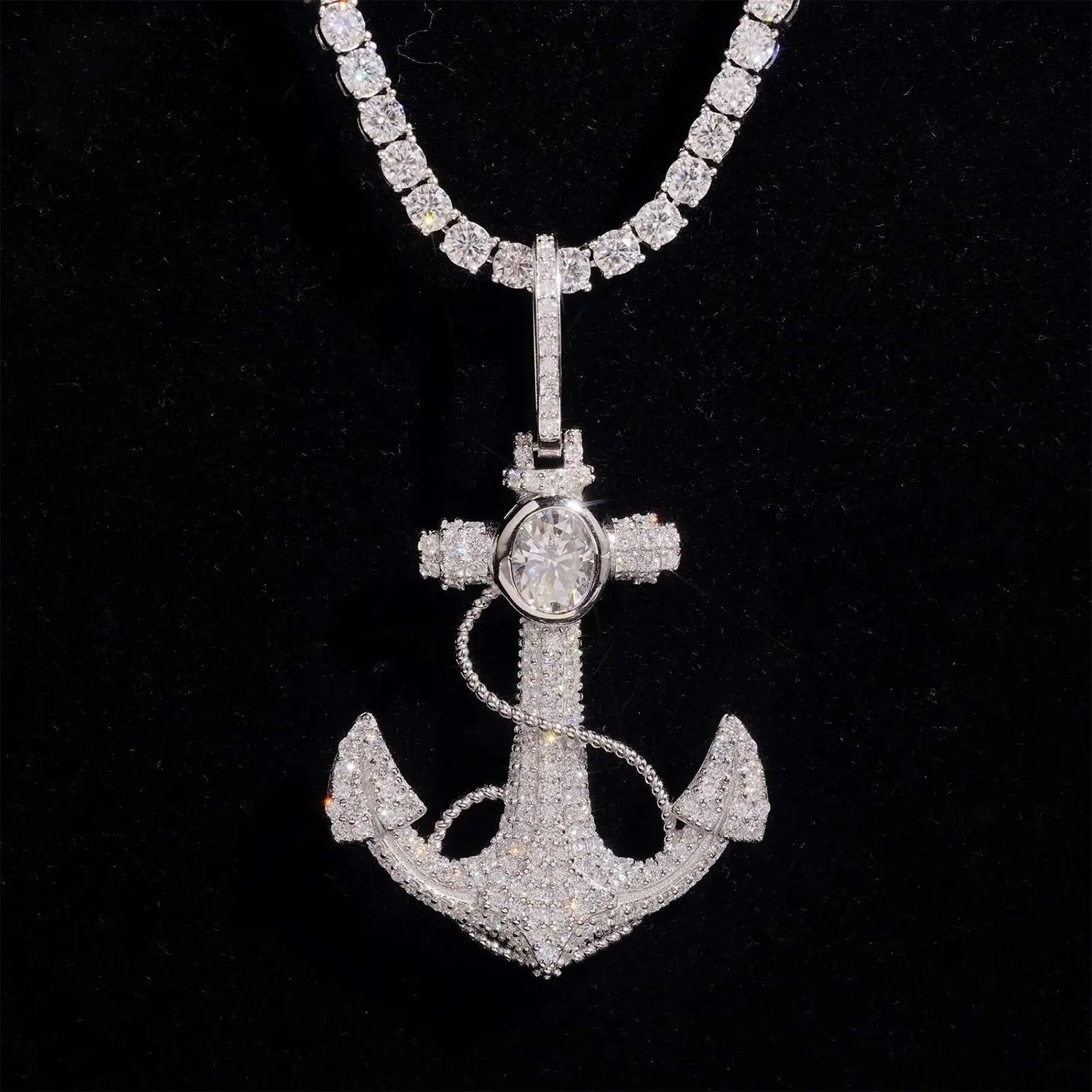 925 Silver Anchor VVS Moissanite Pendant