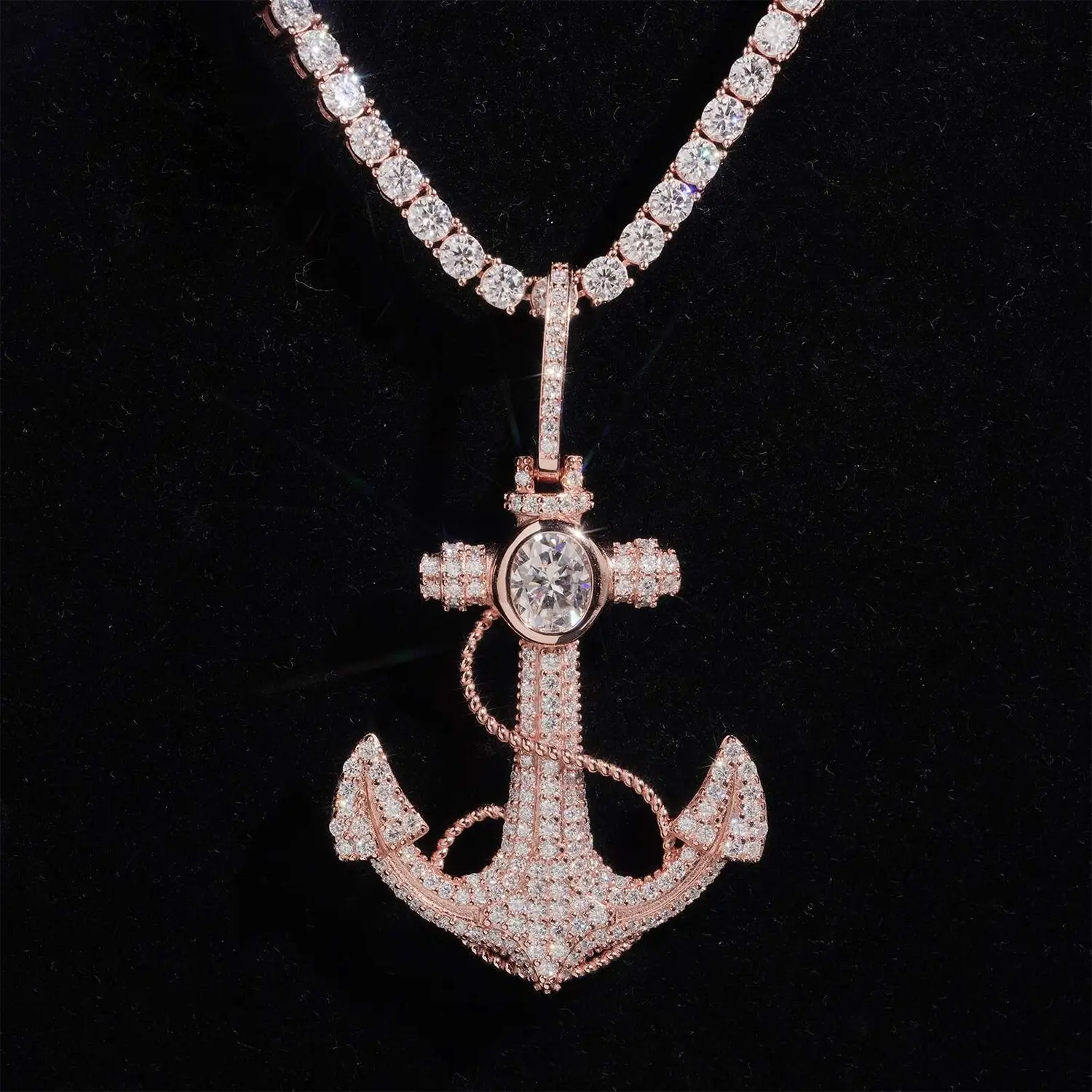 925 Silver Anchor VVS Moissanite Pendant
