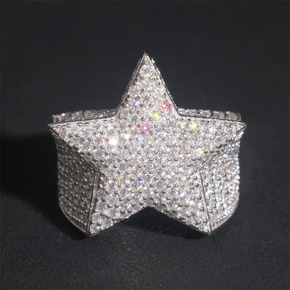 GL Star Design Iced Out Moissanite Diamond Ring