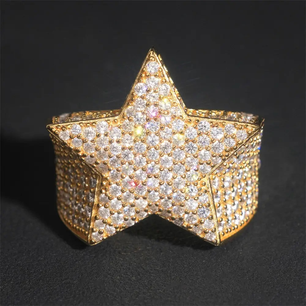 GL Star Design Iced Out Moissanite Diamond Ring