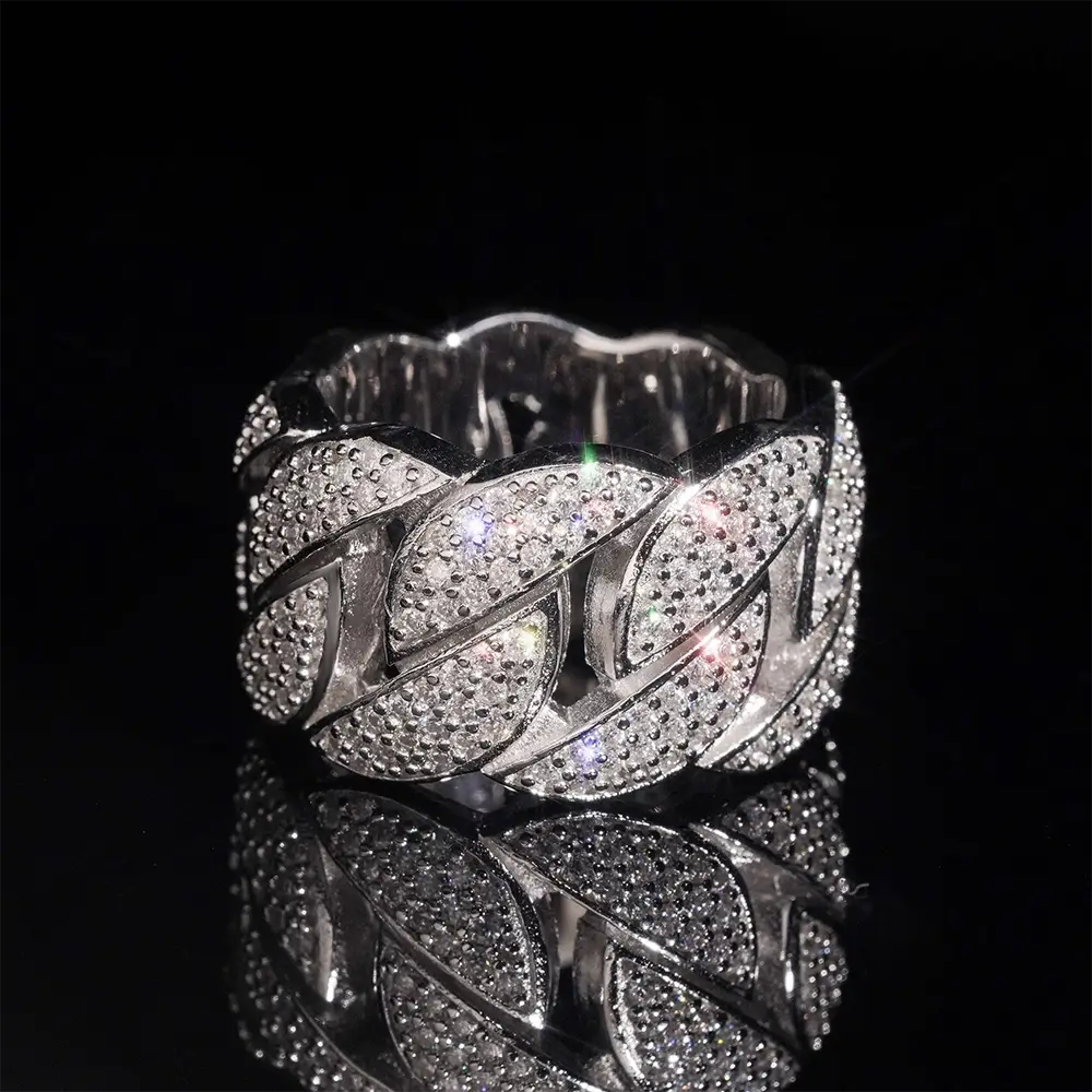GL 3-Row Cuban Link Ring Vvs Moissanite Hip Hop Ring Secondary image