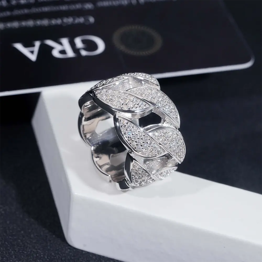 GL 3-Row Cuban Link Ring Vvs Moissanite Hip Hop Ring