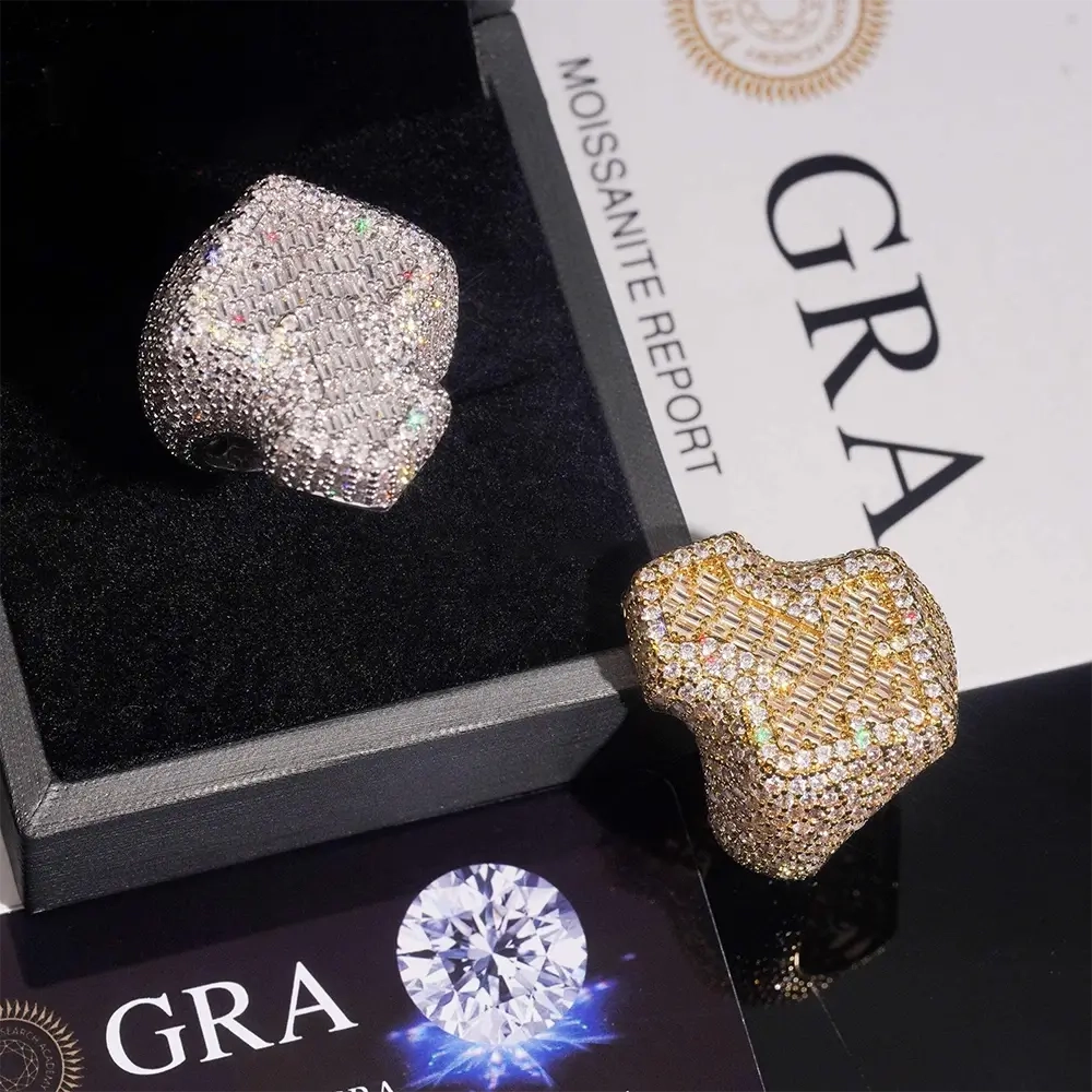 GL Hiphop Baguette Cut 5A+ Diamond Cross Ring Secondary image