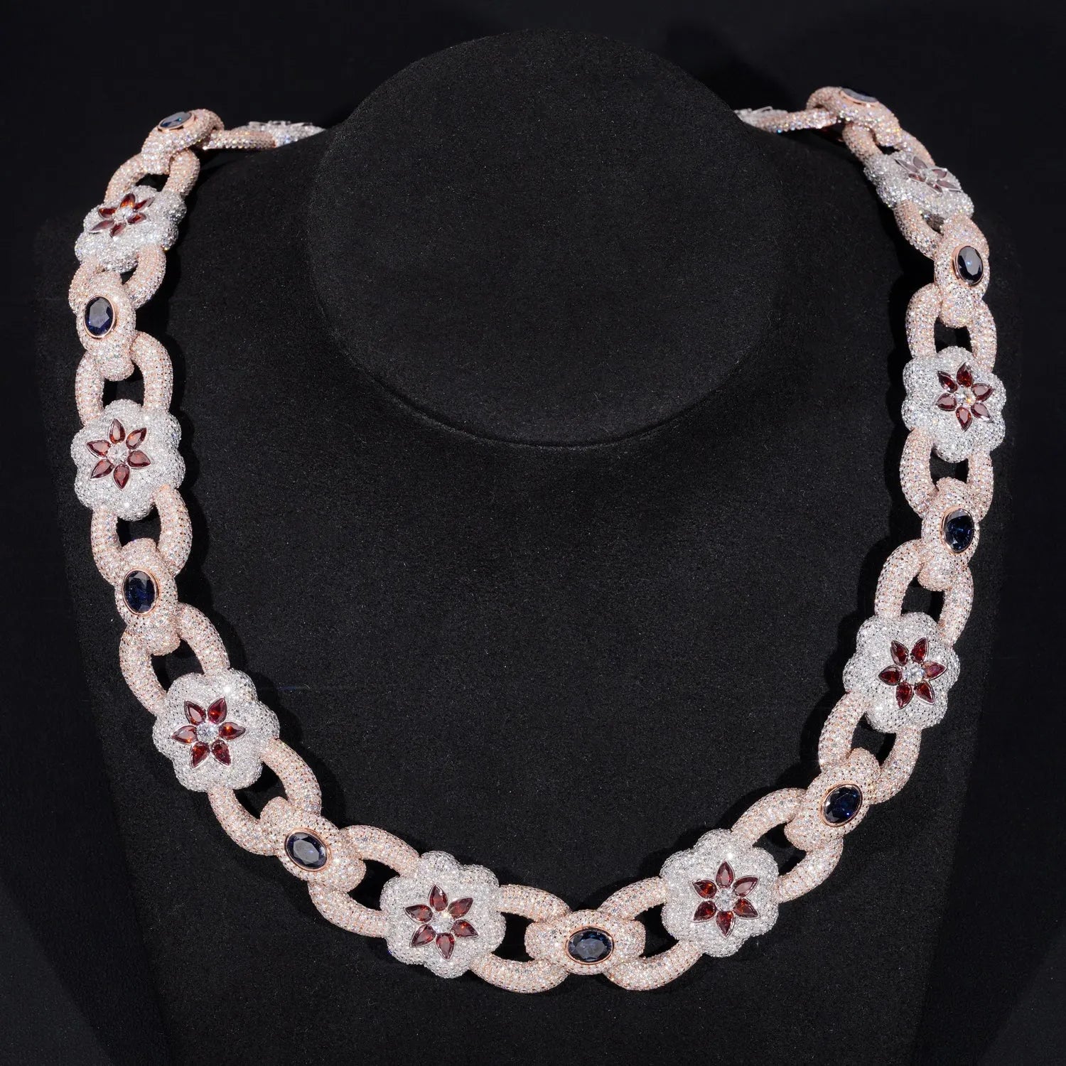Sterling Silver 925 22MM Rose Gold Two Tone Flower Link Chain Necklace