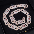Sterling Silver 925 22MM Rose Gold Two Tone Flower Link Chain Necklace