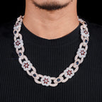 Sterling Silver 925 22MM Rose Gold Two Tone Flower Link Chain Necklace