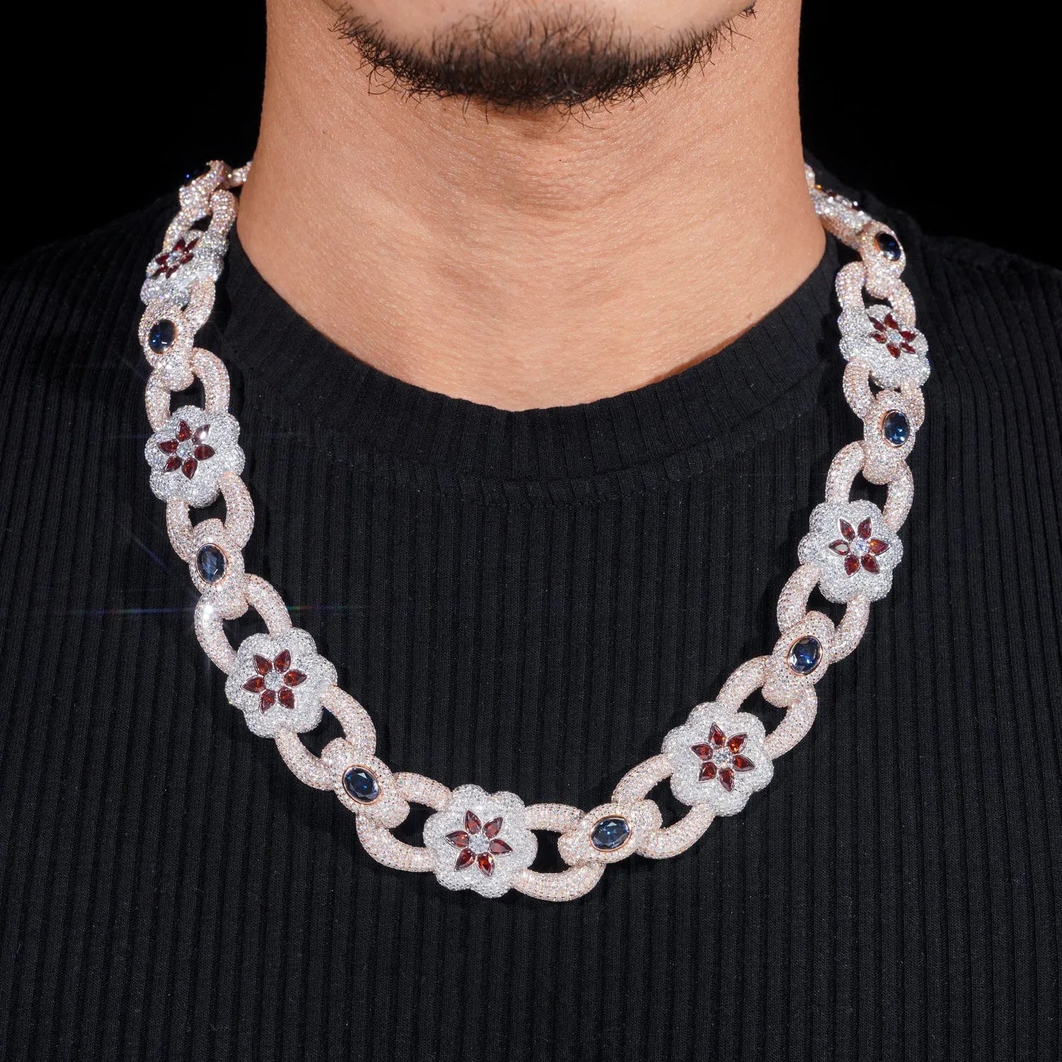 Sterling Silver 925 22MM Rose Gold Two Tone Flower Link Chain Necklace Main image