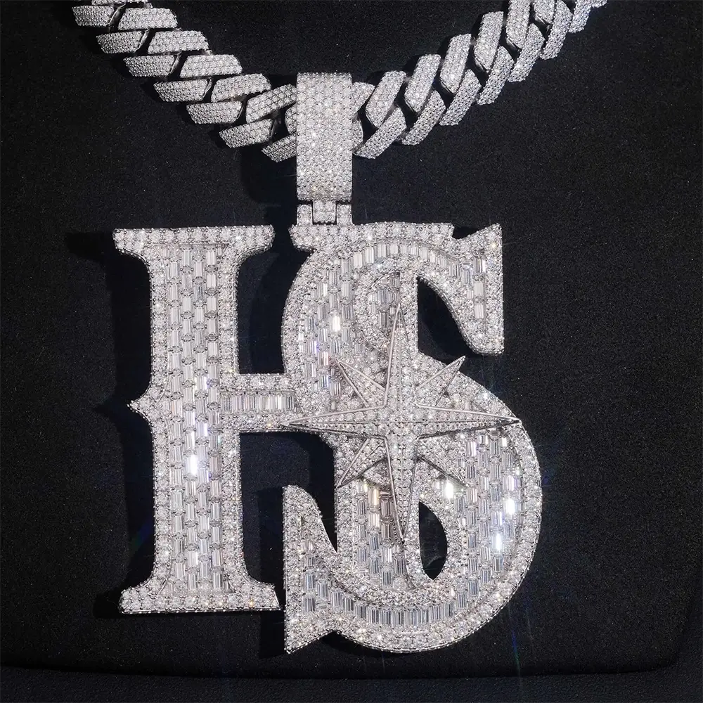 Custom-designed 3IN "HS" Letter VVS Moissanite Pendant