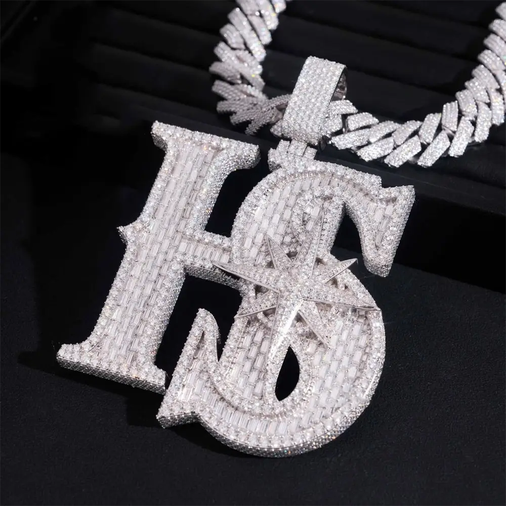 Custom-designed 3IN "HS" Letter VVS Moissanite Pendant