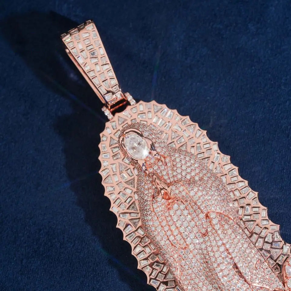 VVS Moissanite Virgin Mary Pendant S925 Silver Guadalupe Jewelry