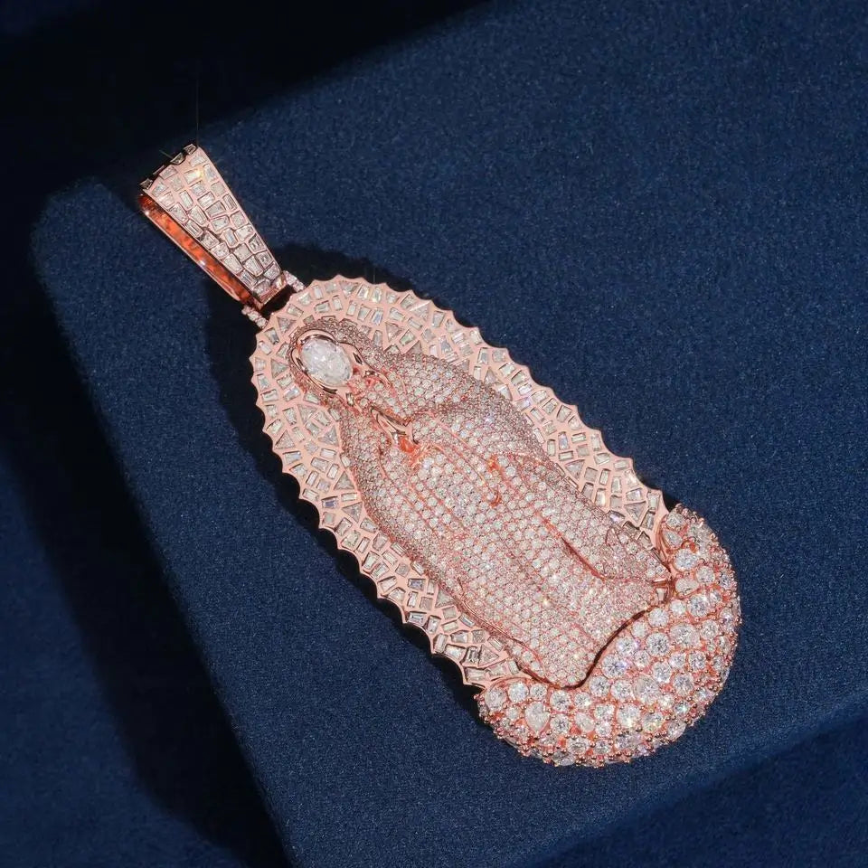 VVS Moissanite Virgin Mary Pendant S925 Silver Guadalupe Jewelry