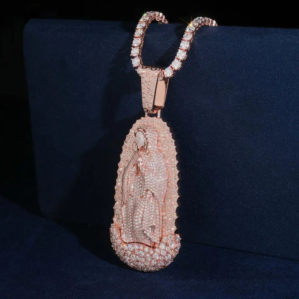 VVS Moissanite Virgin Mary Pendant S925 Silver Guadalupe Jewelry