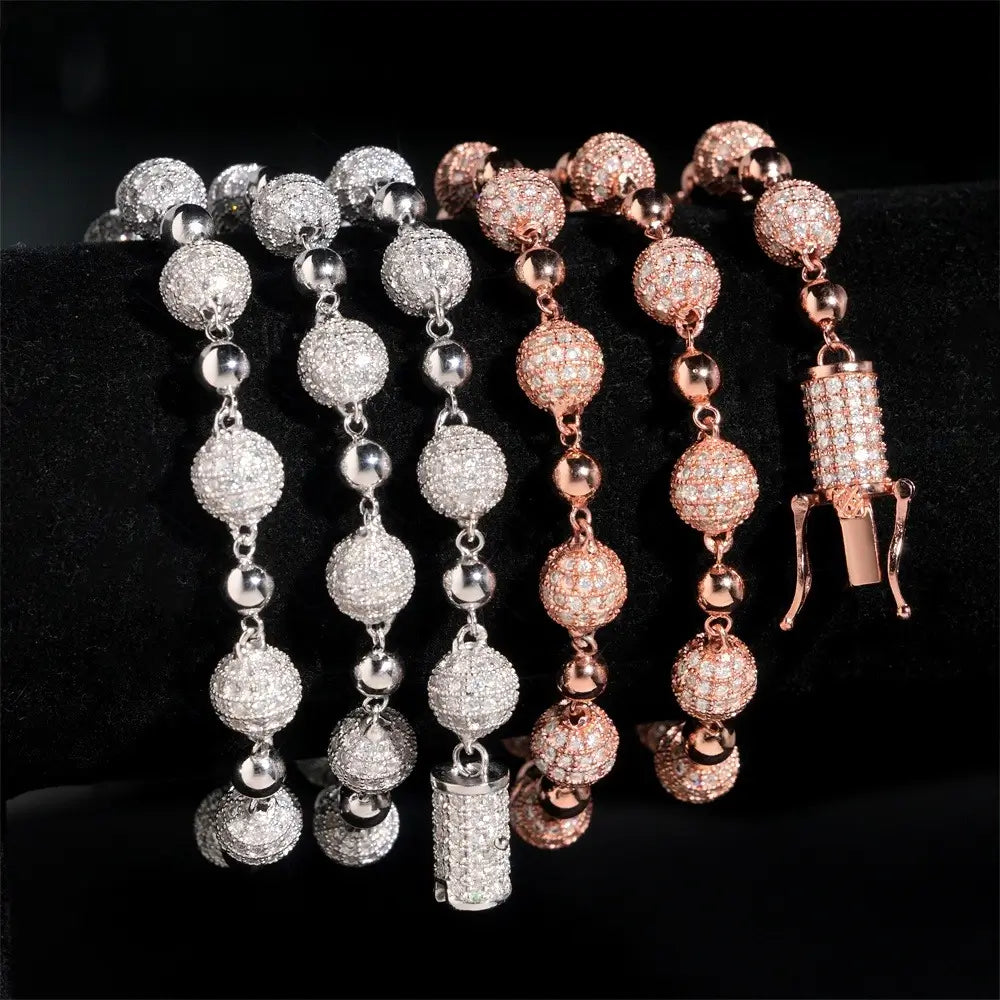8MM S925 Silver Micro Pave VVS Moissanite Rosary Chain