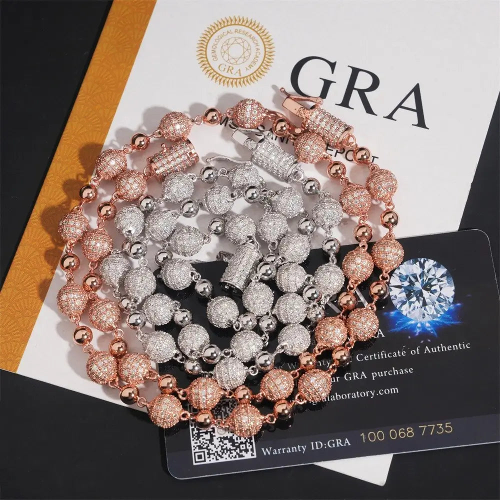 8MM S925 Silver Micro Pave VVS Moissanite Rosary Chain