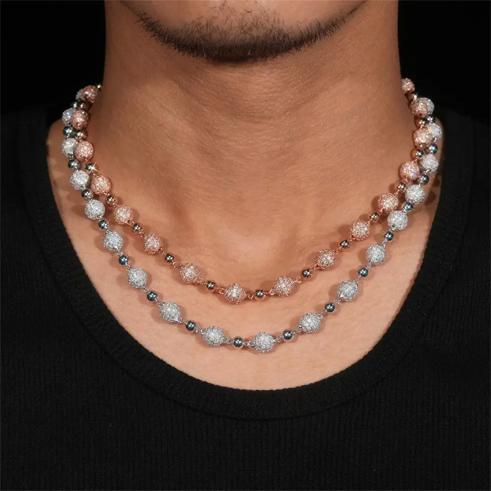 8MM S925 Silver Micro Pave VVS Moissanite Rosary Chain