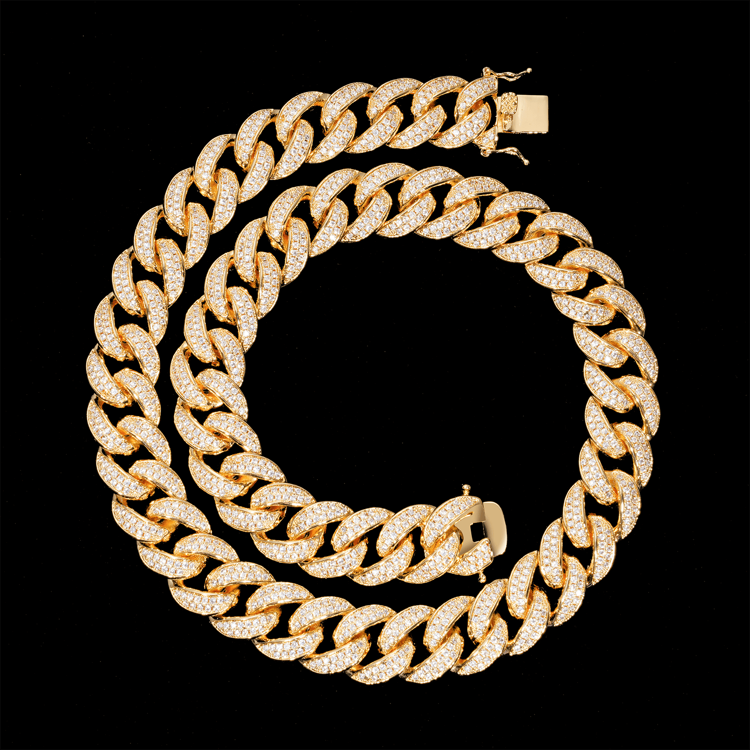 GL 15MM Miami Cuban Link Chain Iced Out 5A+ Diamond In 16K Glod Plated Secondary image