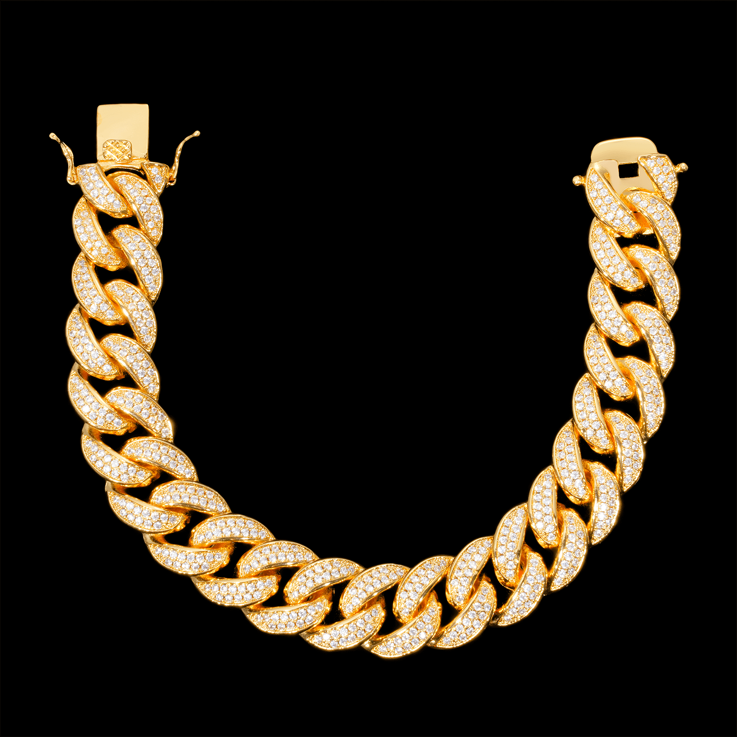 GL 15MM Miami Cuban Link Chain Iced Out 5A+ Diamond In 16K Glod Plated