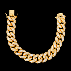 GL 15MM Miami Cuban Link Chain Iced Out 5A+ Diamond In 16K Glod Plated