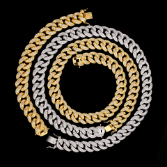 GL 15MM Miami Cuban Link Chain Iced Out 5A+ Diamond In 16K Glod Plated