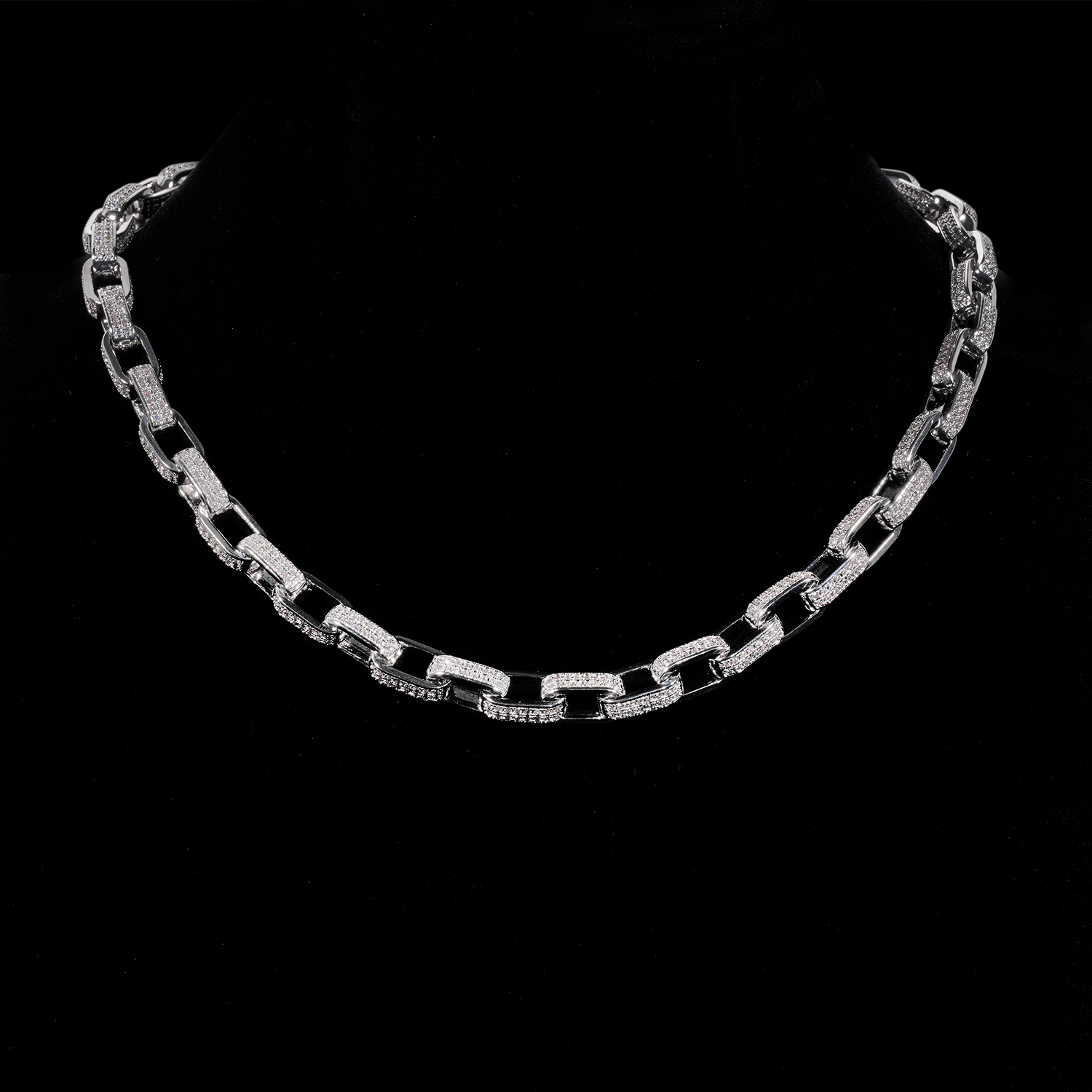 GL 8mm 14K Gold Plated Brass 5A+ Diamond Iced Box Link Chain Main image