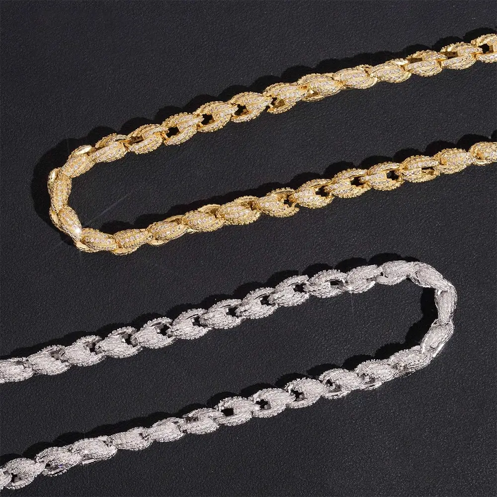 7.5MM S925 Silver Fully Iced Out Twist VVS Moissanite Rope Cuban Chain