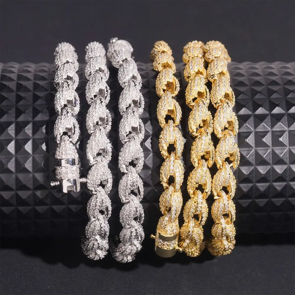 7.5MM S925 Silver Fully Iced Out Twist VVS Moissanite Rope Cuban Chain