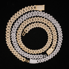 GL 14MM Cuban Link Chain G-link Iced Out 5A+ Diamnd In 16K Glod Plated