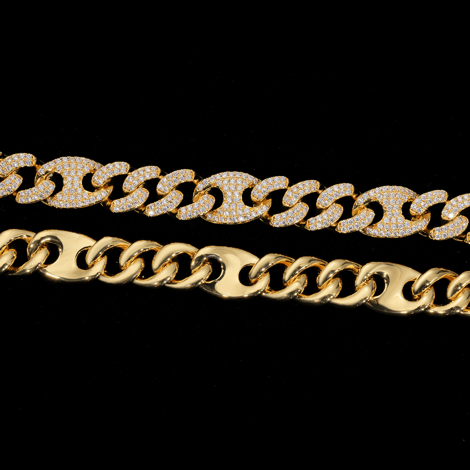 GL 15MM Miami Cuban Link Chain Iced Out G-link In 16K Glod Plated
