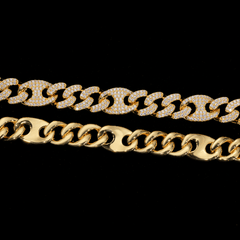 GL 15MM Miami Cuban Link Chain Iced Out G-link In 16K Glod Plated